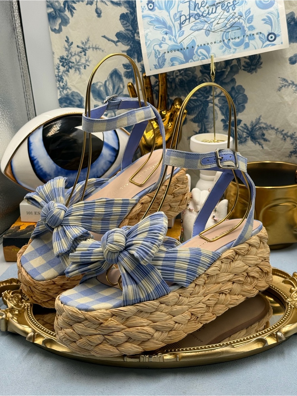 🆕 LOEFFLER RANDALL 🧿 NWOB Gaby Espadrille Sandals, Blue Gingham - Sz 7 - Picture 7 of 16
